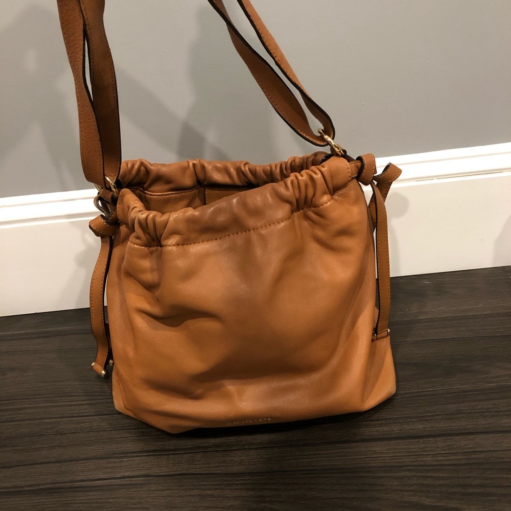 Michael Kors Large brown leather drawstring bag